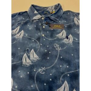 NWT 2XB Polo Ralph Lauren Sailboat ⛵️ Allover Print Mesh Polo Shirt Blue RL 67
